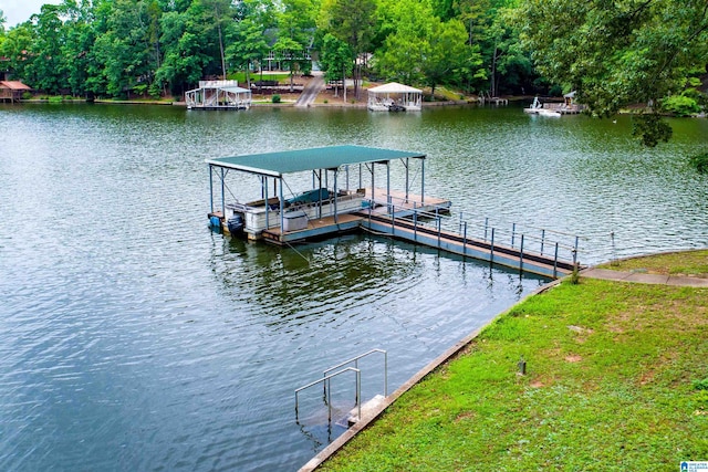 dock area with a water view