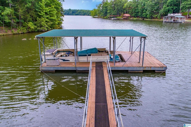 dock area with a water view