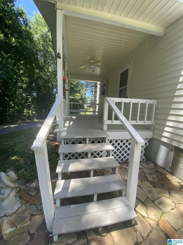 view of patio / terrace featuring a porch and ceiling fan