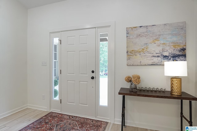 entryway with hardwood / wood-style floors