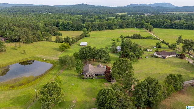 bird's eye view featuring a rural view and a water and mountain view