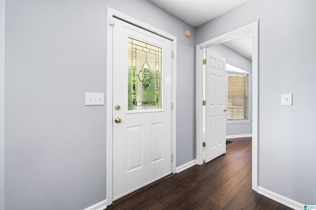 foyer entrance featuring a healthy amount of sunlight and dark wood-type flooring