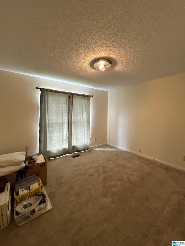 unfurnished room featuring carpet floors and a textured ceiling