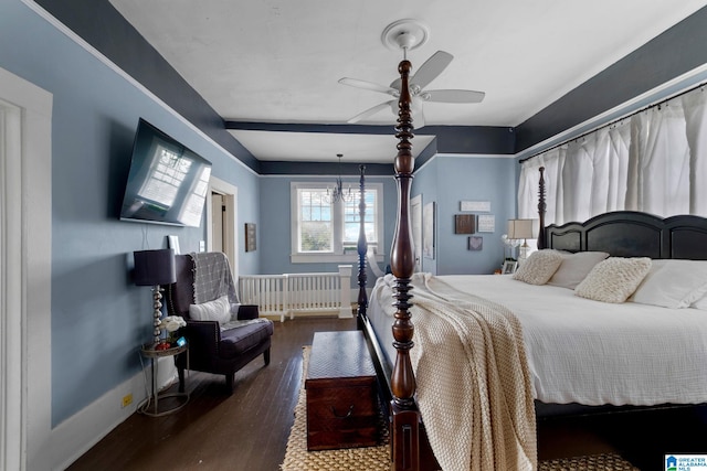 bedroom featuring dark wood-type flooring and ceiling fan