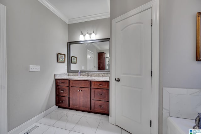 bathroom featuring vanity and crown molding