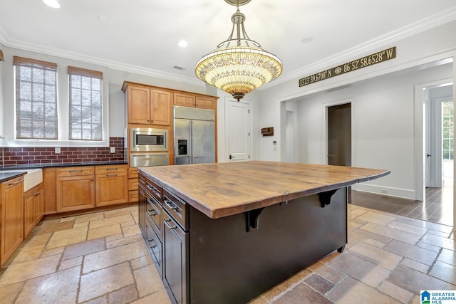 interior space with crown molding, french doors, and dark hardwood / wood-style floors