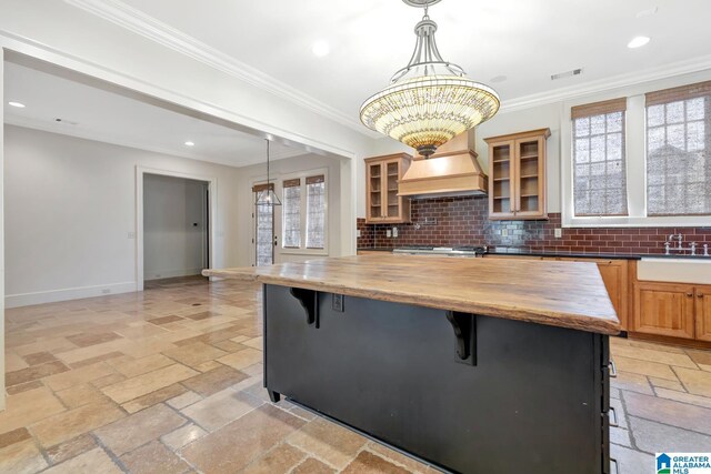 office with dark hardwood / wood-style floors and crown molding