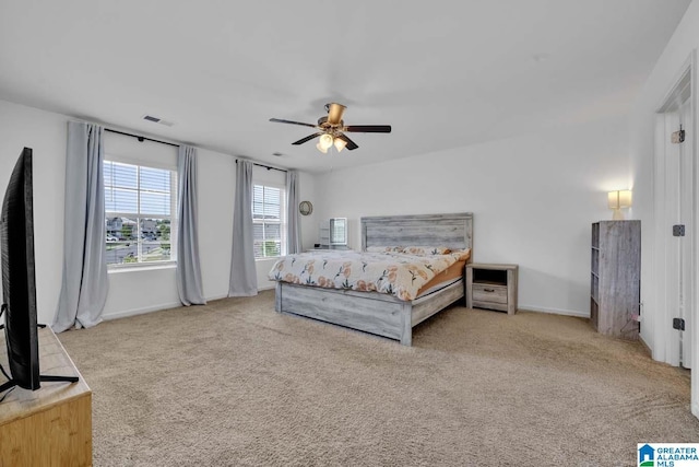 bedroom with carpet flooring and ceiling fan