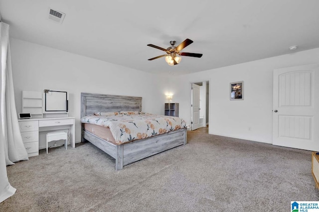 bedroom featuring carpet and ceiling fan