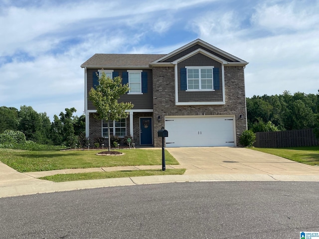 view of front of house featuring a garage and a front lawn