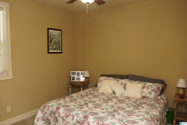 bedroom featuring carpet and ceiling fan