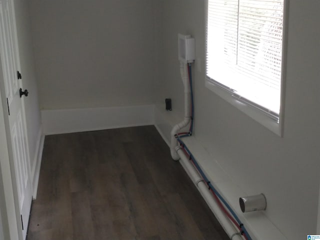 laundry room featuring dark wood-type flooring