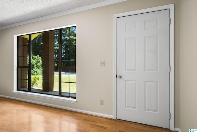 interior space featuring light hardwood / wood-style floors and a textured ceiling