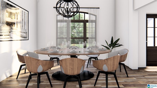 dining room with a notable chandelier and hardwood / wood-style floors