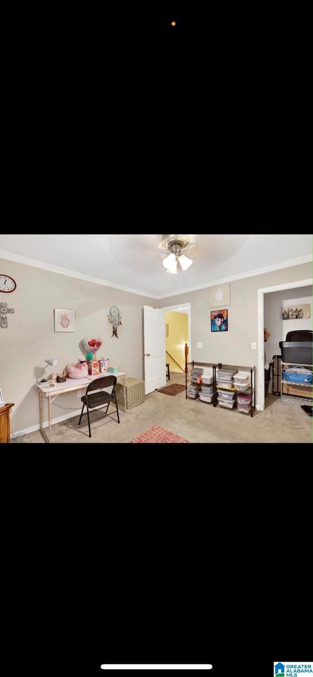 interior space with ceiling fan