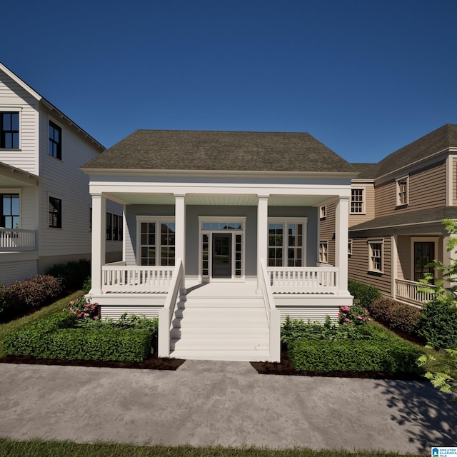 view of front facade featuring covered porch