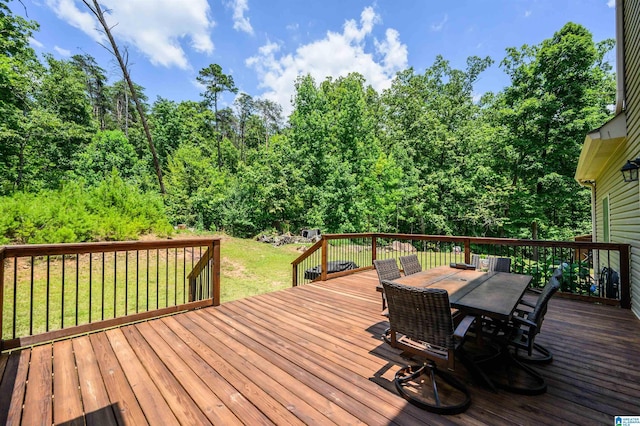 wooden deck featuring a yard