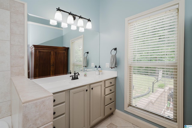 bathroom featuring vanity, a wealth of natural light, and tile patterned floors