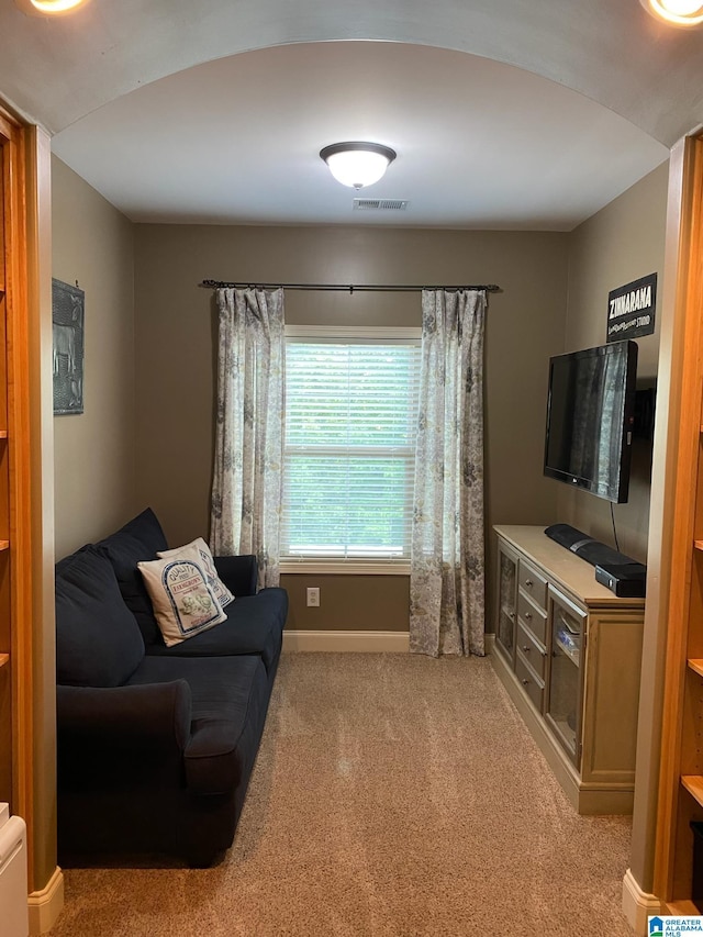 sitting room with light carpet