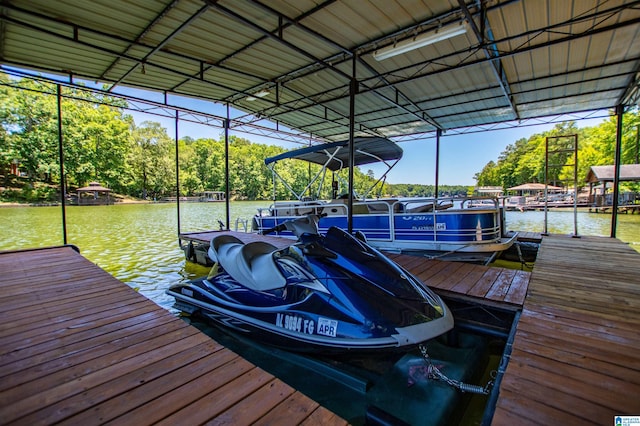 view of dock with a water view