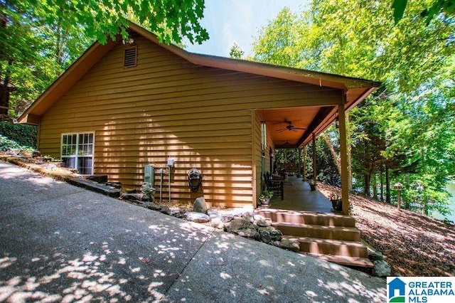 view of property exterior with ceiling fan