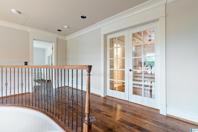 interior space featuring hardwood / wood-style floors and ornamental molding