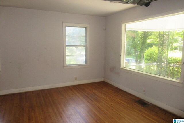 unfurnished room featuring dark wood-type flooring and plenty of natural light