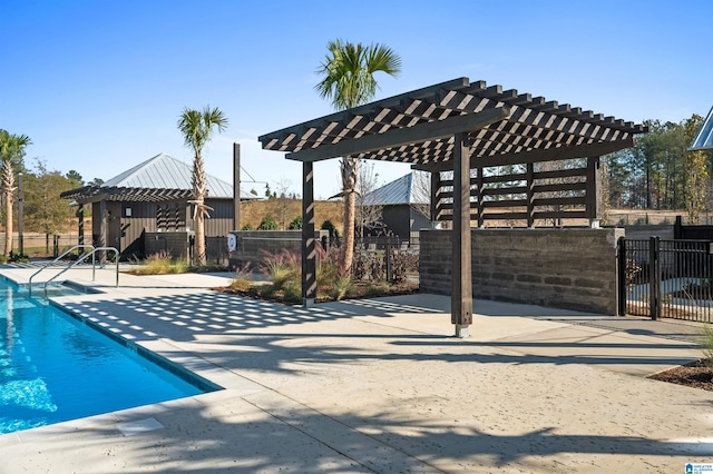 view of community with fence, a pool, a pergola, and a gazebo