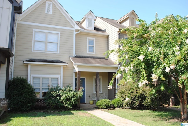 view of front of property featuring a front lawn and a porch