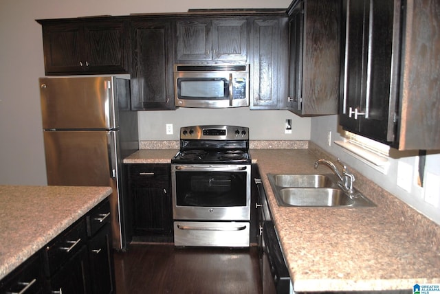 kitchen with sink, dark brown cabinets, and stainless steel appliances