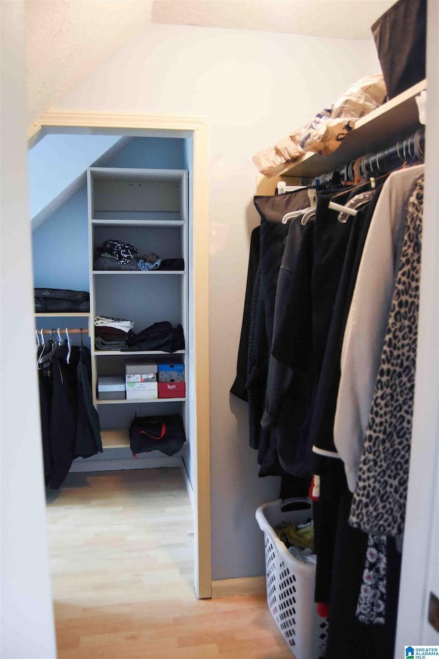 walk in closet featuring wood finished floors