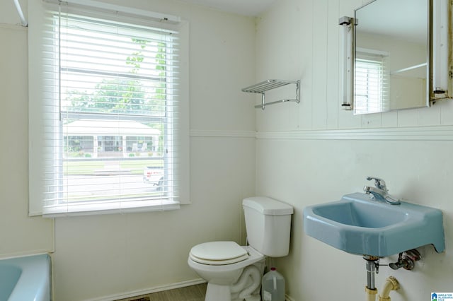 bathroom with sink, a bathtub, and toilet