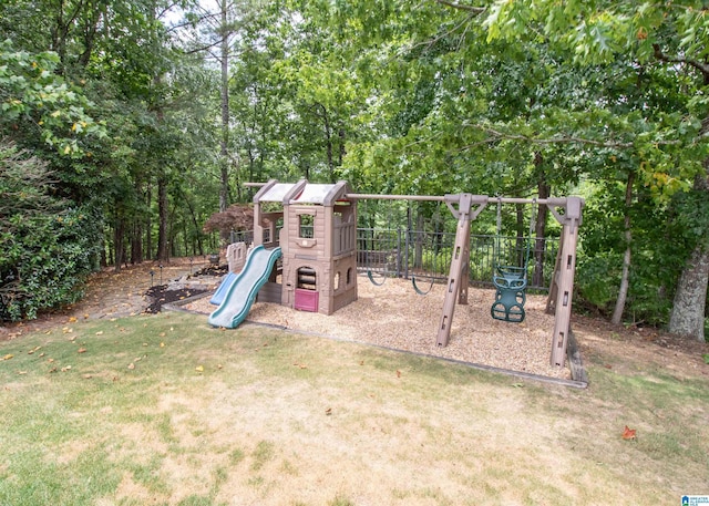 view of play area with a yard