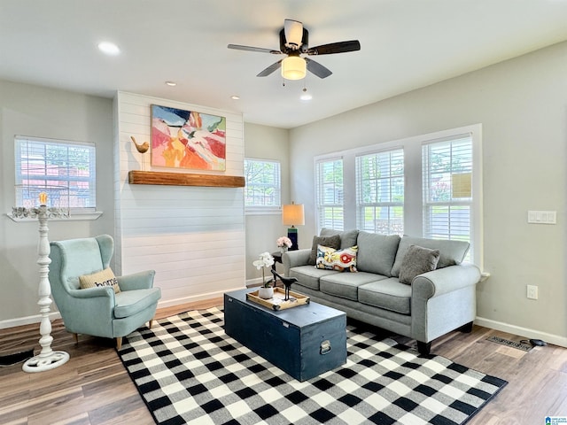 living room featuring hardwood / wood-style floors and a wealth of natural light