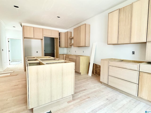 kitchen featuring light brown cabinetry and light hardwood / wood-style floors