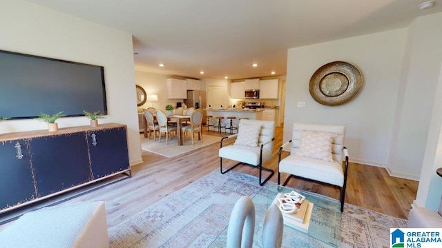 living room with light wood-type flooring