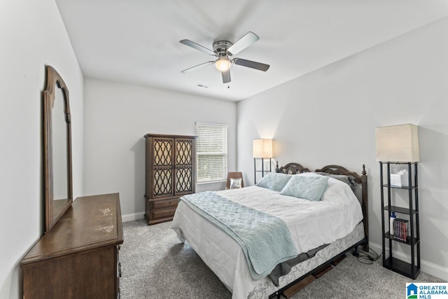 bedroom featuring carpet flooring and ceiling fan