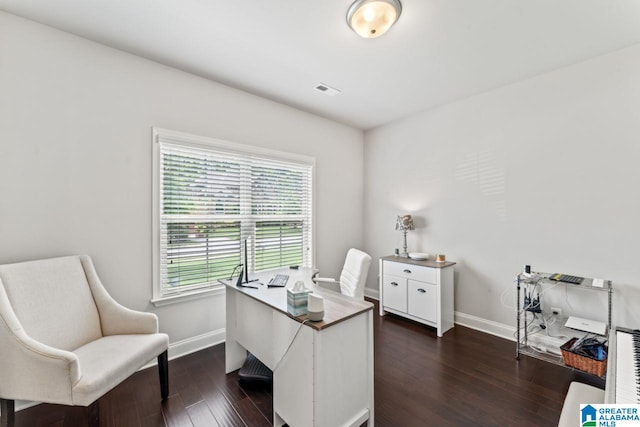 office space featuring dark hardwood / wood-style floors