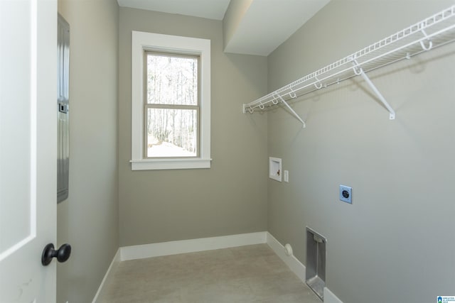 washroom with laundry area, hookup for a washing machine, baseboards, and hookup for an electric dryer