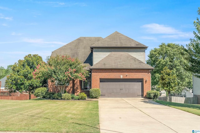 front facade with a garage and a front yard