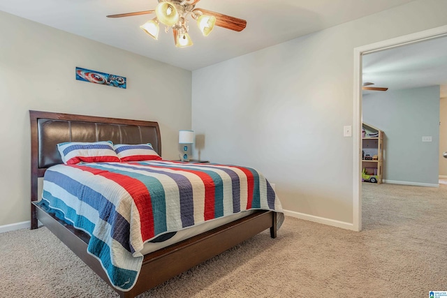 bedroom with carpet flooring and ceiling fan