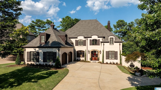 french provincial home with a front yard