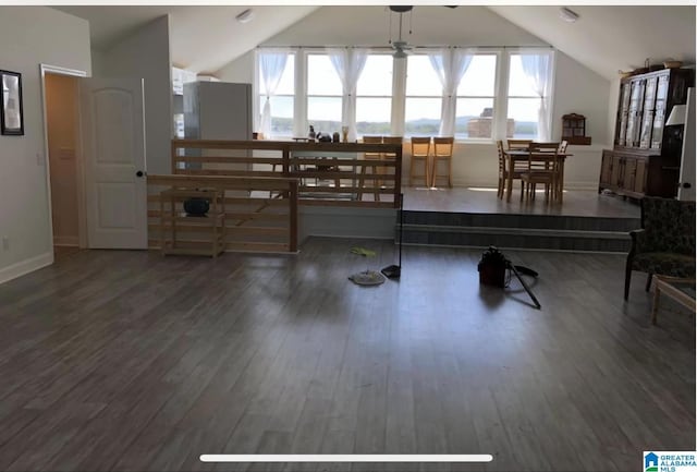 interior space featuring vaulted ceiling and dark hardwood / wood-style floors