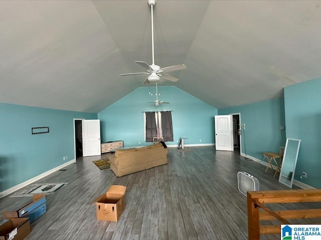 bonus room featuring lofted ceiling, dark wood-type flooring, and ceiling fan