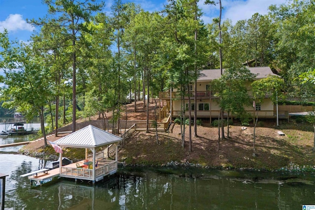 dock area with a water view