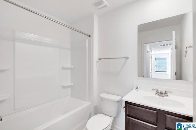 full bathroom featuring vanity, shower / bath combination, and toilet