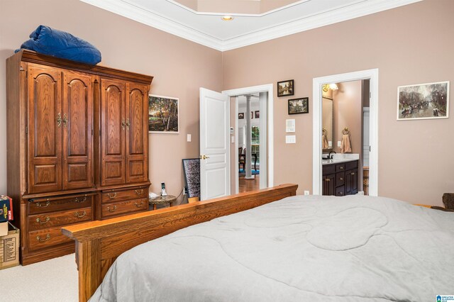 bathroom featuring tile patterned floors, vanity, and ornamental molding