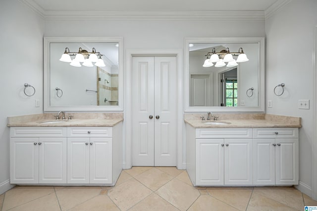 full bathroom with a sink, tile patterned flooring, and two vanities