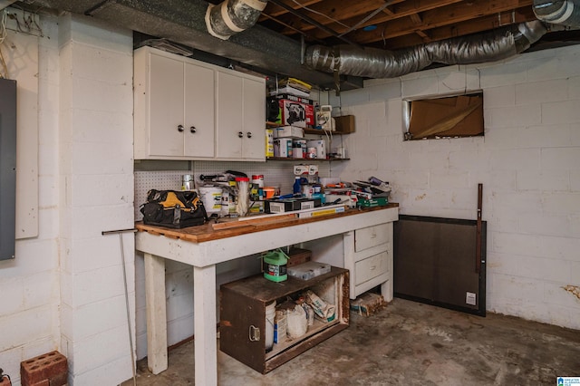 basement featuring a workshop area