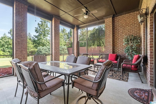 view of patio featuring outdoor lounge area and ceiling fan